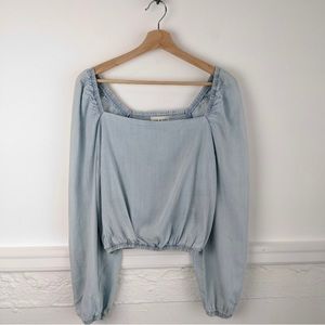 Cloth & Stone Smocked Chambray Top Size M